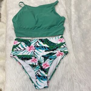 Green and Floral Bikini Set